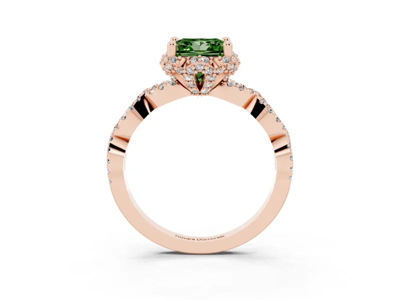 Princess Cut Milgrain Halo Engagement Ring Setting for a Fancy Green Lab-Grown Diamond | Graduated Shoulders | Rose Gold