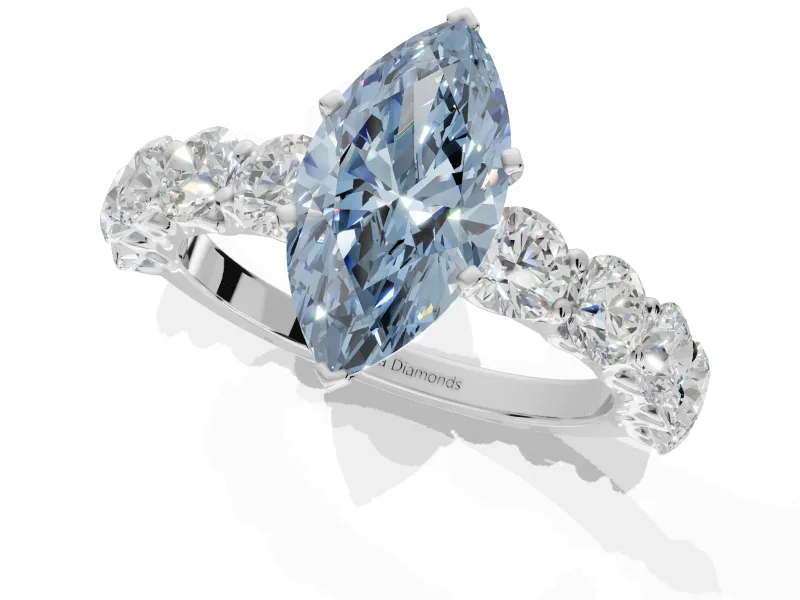 Marquise Engagement Ring Setting for a Fancy Blue Lab-Grown Diamond | Sterling Silver - Design NV-24455