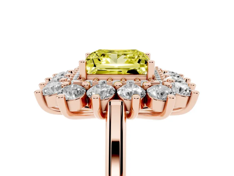 Princess Cut Floral Double Halo Engagement Ring Setting for a Fancy Yellow Lab-Grown Diamond | Plain Band | Rose Gold