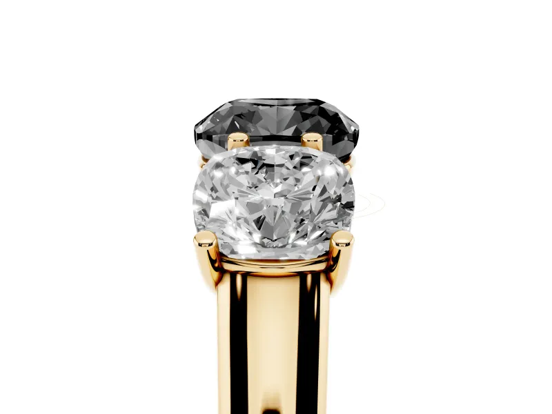 Cushion Cut Three Stone Engagement Ring Setting for a Black Center | Basket Prong Heads | Yellow Gold