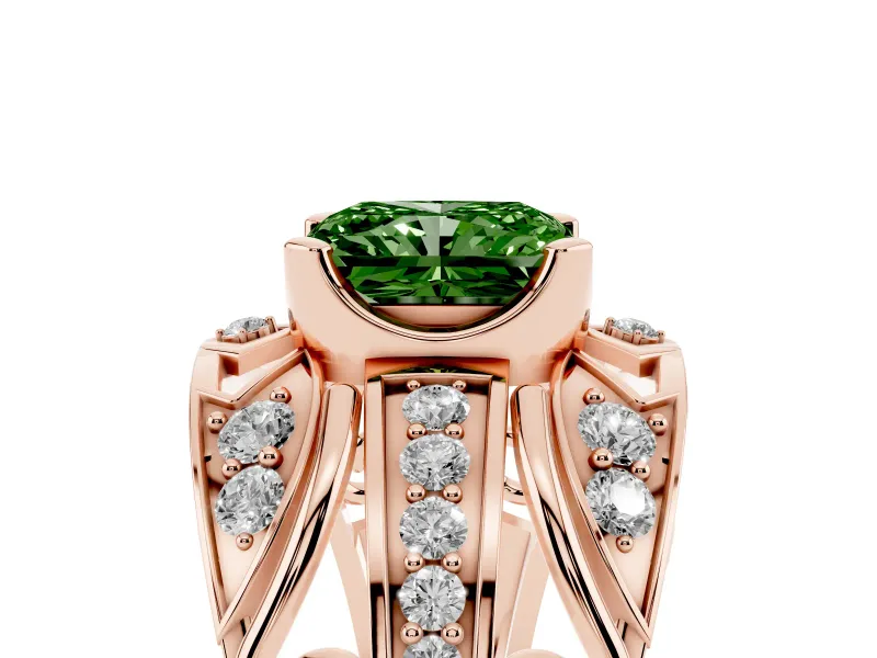 Radiant Cut Art Deco Engagement Ring Setting for a Fancy Green Lab-Grown Diamond | Rose Gold
