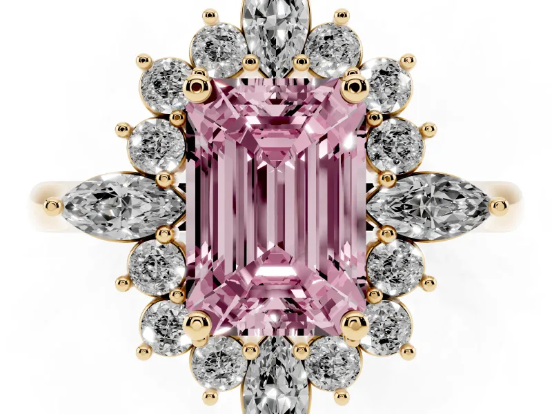 Emerald Cut Engagement Ring Setting for a Fancy Pink Lab-Grown Diamond | Yellow Gold - Design NV-24790