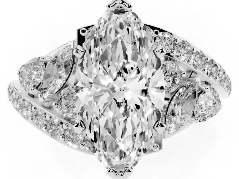 Marquise Bypass Pavé Engagement Ring Setting | Marquise and Pear Accents | Platinum