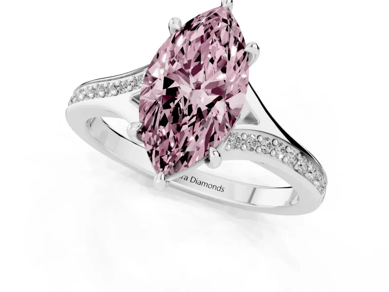 Marquise Pave Engagement Ring Setting for a Fancy Pink Lab-Grown Diamond | Sterling Silver - Design NV-24822
