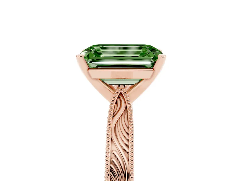 Emerald Cut Engraved Engagement Ring Setting for a Fancy Green Lab-Grown Diamond | Rose Gold