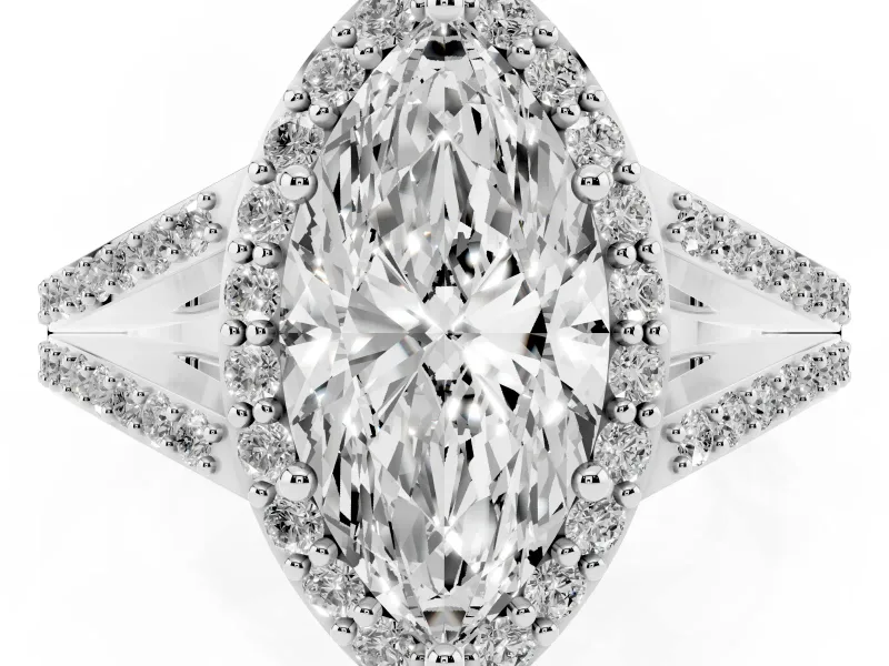 Marquise Halo Engagement Ring Setting | V-Split Pavé Band | Platinum