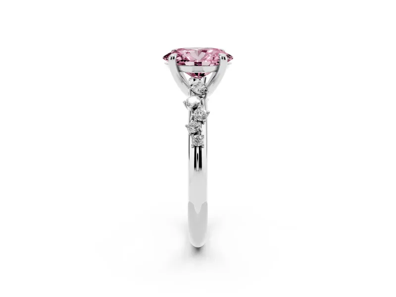 Oval Graduated Accent Engagement Ring Setting for a Fancy Pink Lab-Grown Diamond | Platinum