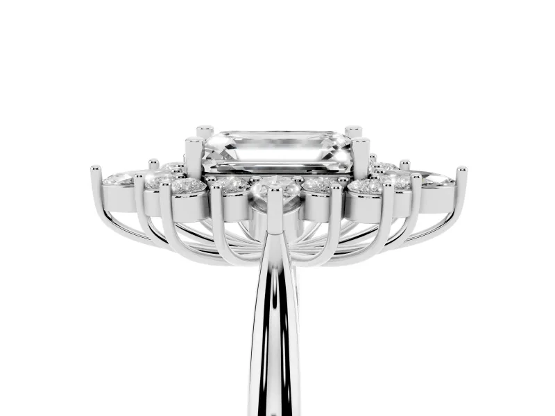 Emerald Cut Cluster Halo Engagement Ring Setting | White Gold