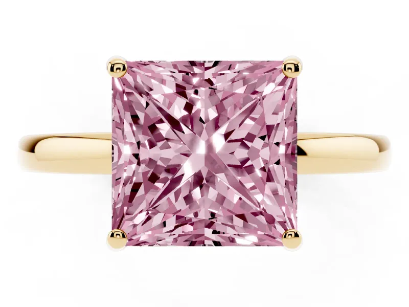 Princess Cut Engagement Ring Setting for a Fancy Pink Lab-Grown Diamond | Hidden Halo | Yellow Gold