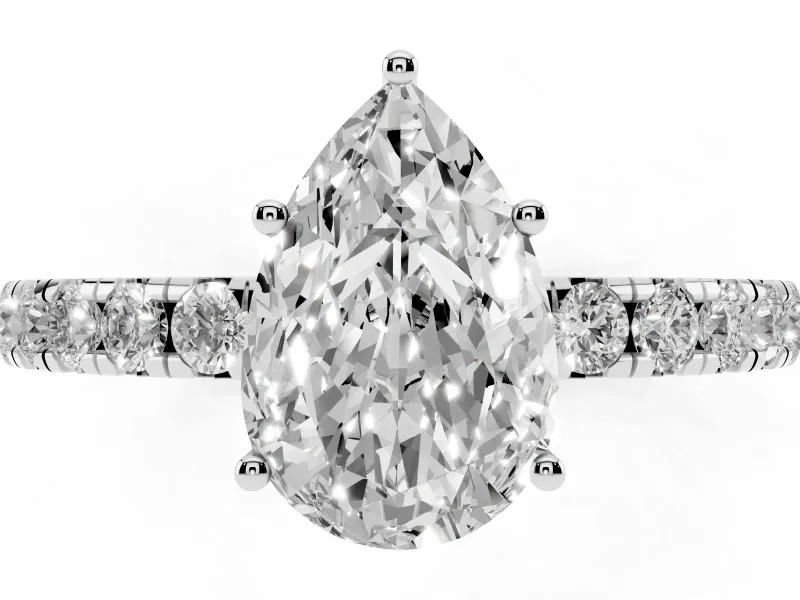 Pear-Shaped Pave Engagement Ring Setting | Shared Prong Band | Platinum