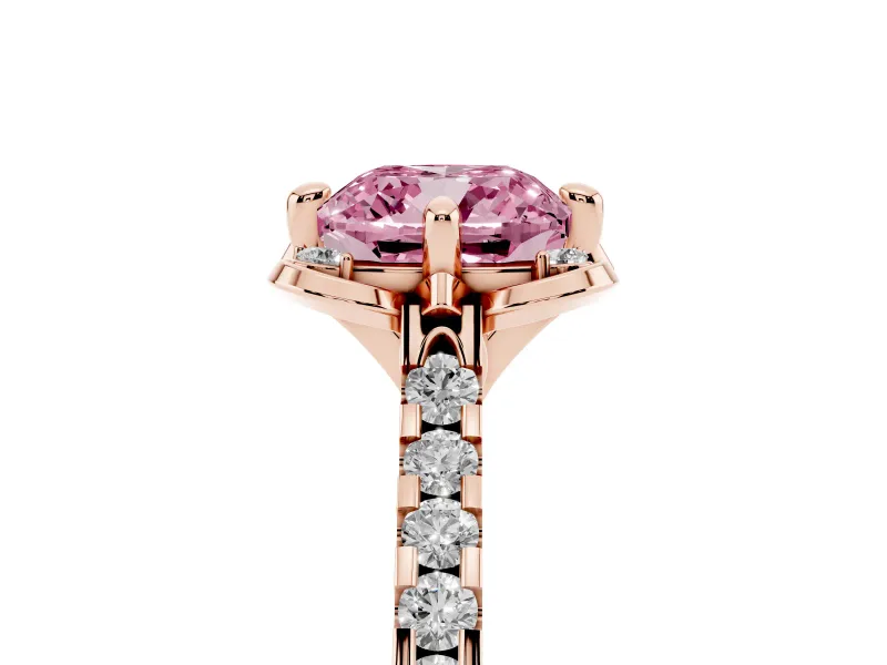 Cushion Cut Floral Petal Engagement Ring Setting for a Fancy Pink Lab-Grown Diamond | Petal Accents | Rose Gold