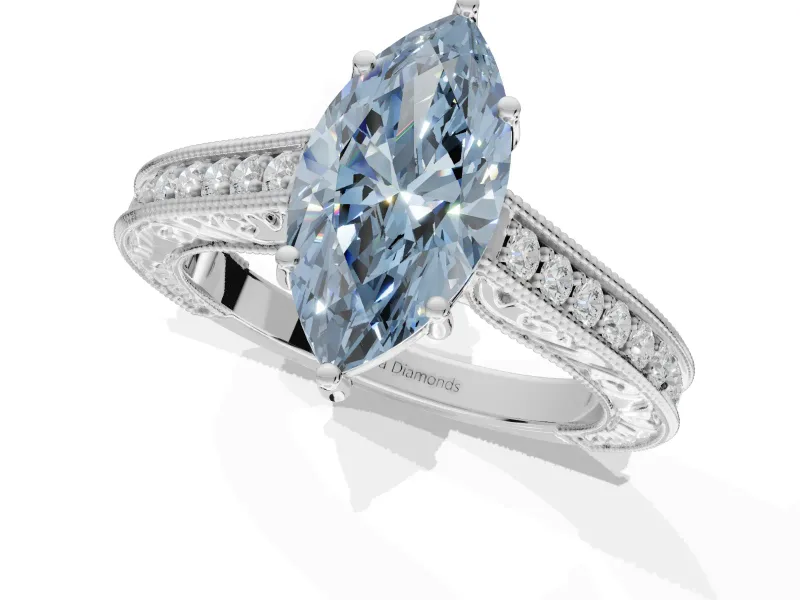 Marquise Vintage Engagement Ring Setting for a Fancy Blue Lab-Grown Diamond | Sterling Silver - Design NV-24644