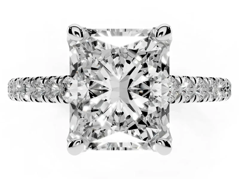 Radiant Cut Hidden Halo Pave Engagement Ring Setting | Claw Prongs | Platinum