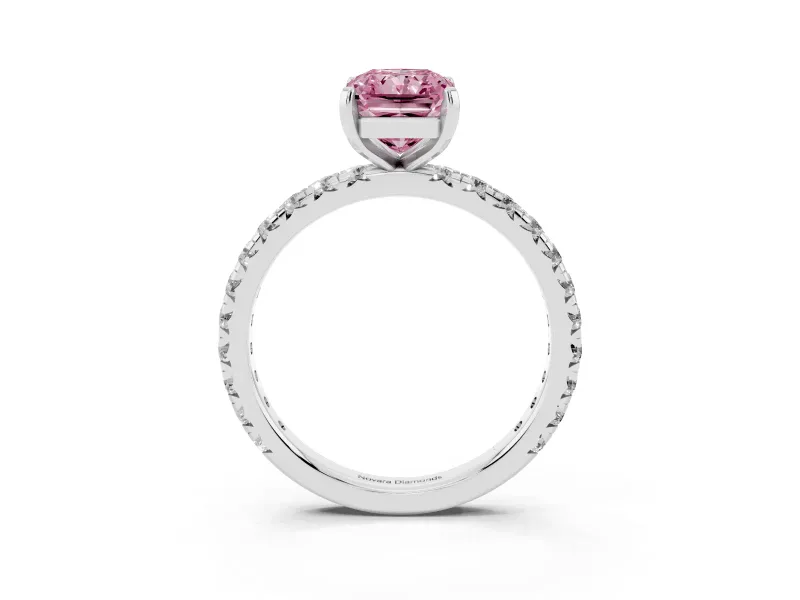 Radiant Cut Pavé Engagement Ring Setting for a Fancy Pink Lab-Grown Diamond | White Gold