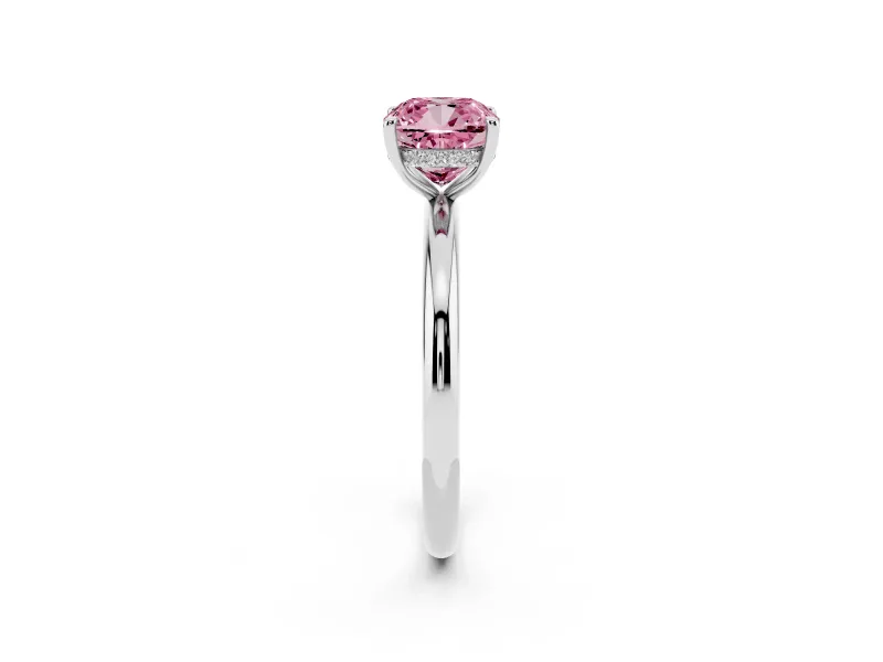 Cushion Cut Hidden Halo Ring Setting for a Fancy Pink Lab-Grown Diamond | White Gold