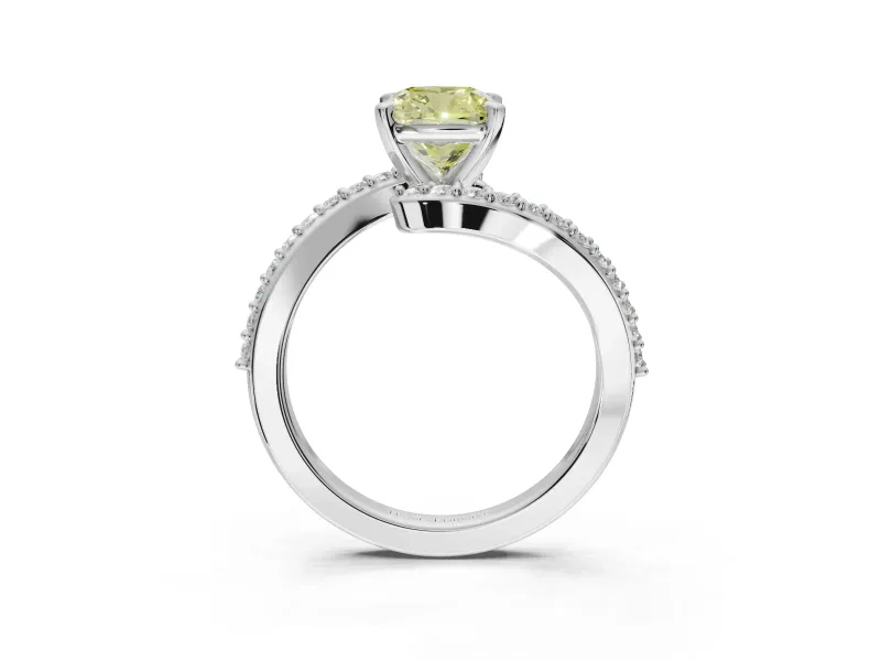 Cushion Cut Bypass Engagement Ring Setting for a Fancy Yellow Lab-Grown Diamond | Sterling Silver