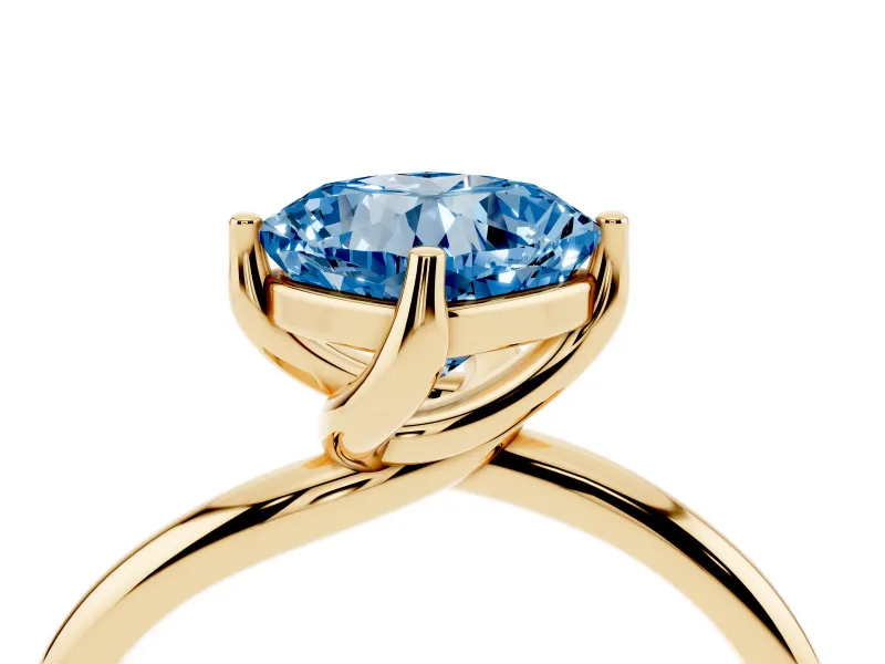 Cushion Cut Bypass Solitaire Engagement Ring Setting for a Fancy Blue Lab-Grown Diamond | Plain Band | Yellow Gold