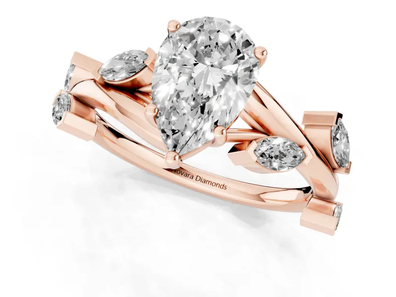 Pear-Shaped Twisted Vine Engagement Ring Setting | Marquise Side Stones | Rose Gold