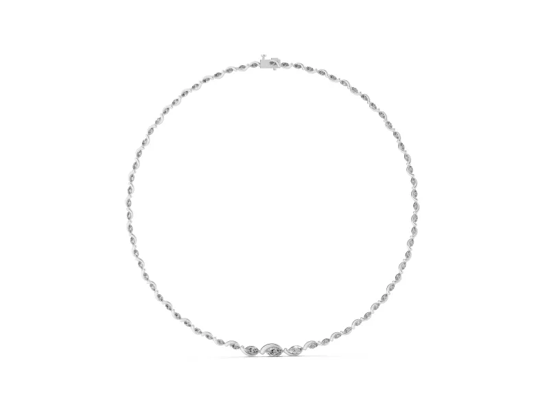Marquise Lab-Grown Diamond Graduated Riviera Necklace | Wave Links | White Gold