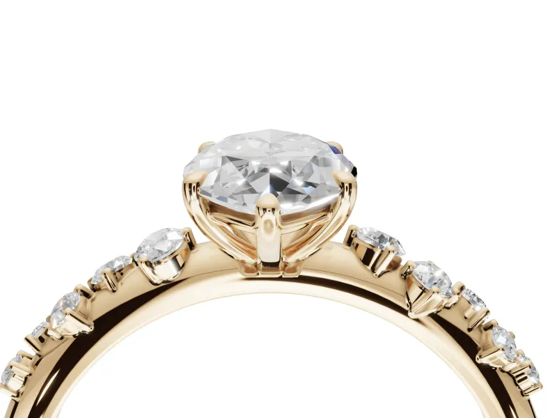 Marquise Solitaire Engagement Ring Setting | Graduated Scattered Accents | Yellow Gold