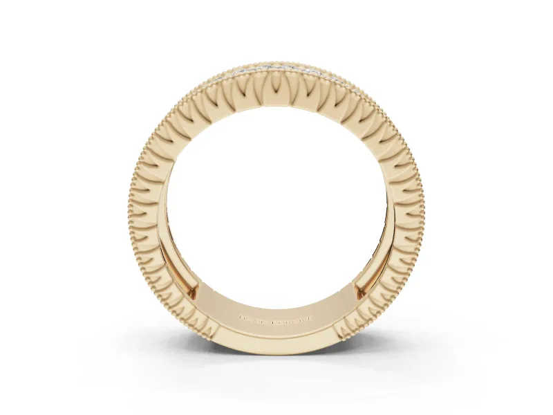 Round Lab-Grown Diamond Wide Pavé Wedding Band | Milgrain Edges | Yellow Gold