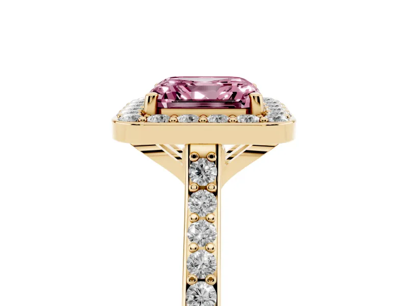 Asscher Cut Halo Engagement Ring Setting for a Fancy Pink Lab-Grown Diamond | Yellow Gold - Design NV-24729
