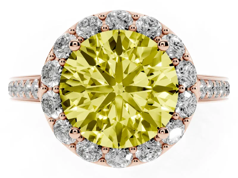 Round Floral Halo Engagement Ring Setting for a Fancy Yellow Lab-Grown Diamond | Large Round Accents | Rose Gold