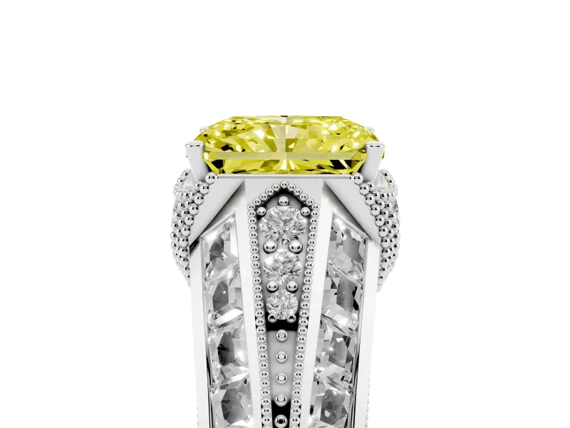 Fancy Yellow Radiant Cut Diamond Vintage-Inspired Milgrain Ring Set in Silver with Accent Split Shank