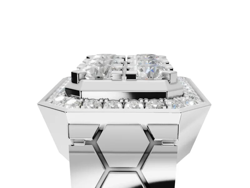 Round Lab-Grown Diamond Men's Cluster Ring | Octagonal Top | Sterling Silver