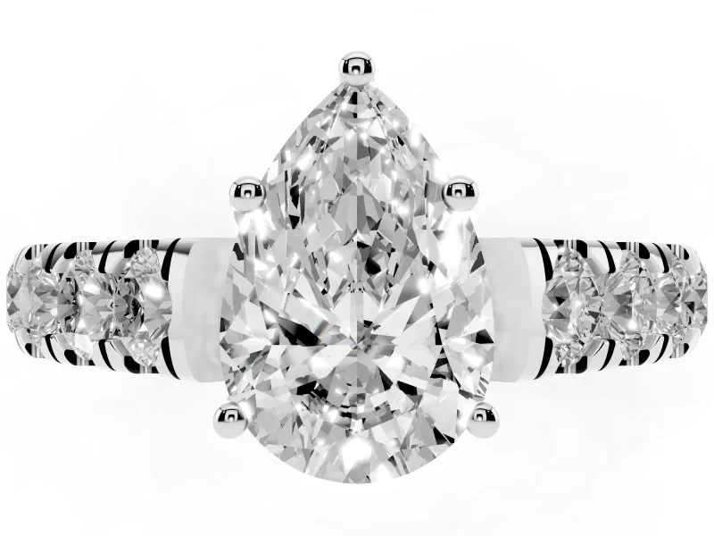 Pear-Shaped Cut-Down Side Stone Engagement Ring Setting | Scalloped Shoulders | Sterling Silver