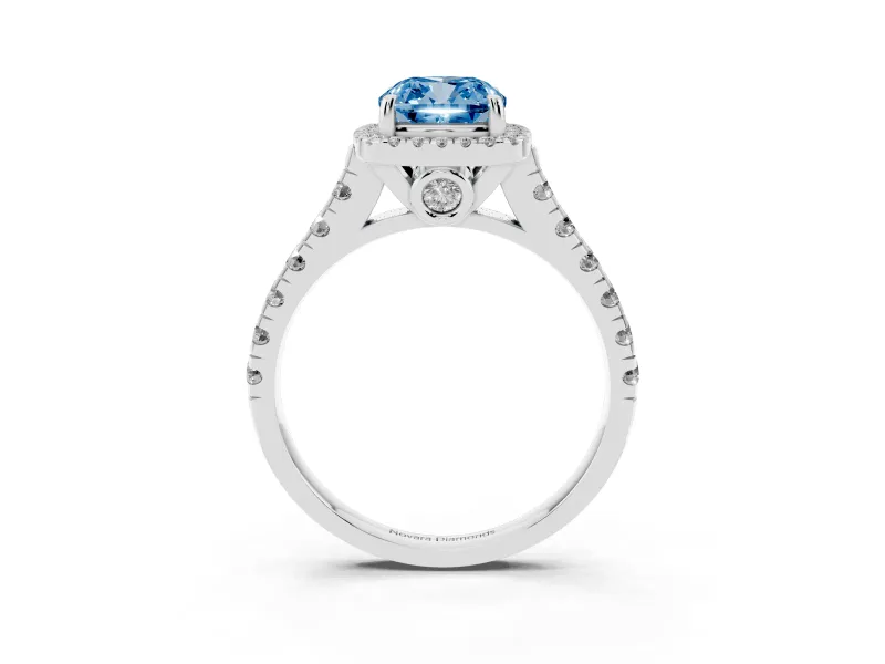 Cushion Cut Accented Halo Engagement Ring Setting for a Fancy Blue Lab-Grown Diamond | Platinum
