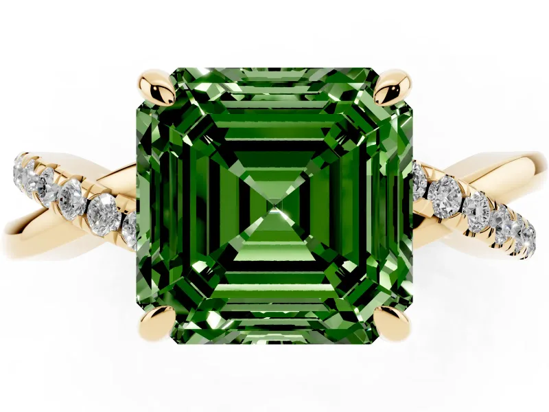 Asscher Cut Twist Engagement Ring Setting for a Fancy Green Lab-Grown Diamond | Yellow Gold