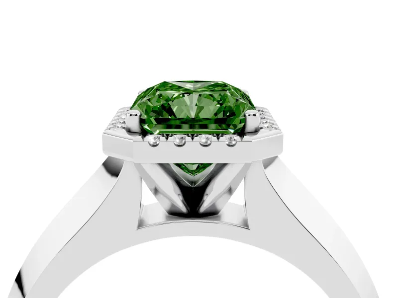 Radiant Cut Halo Engagement Ring Setting for a Fancy Green Lab-Grown Diamond | Knife-Edge Band | Sterling Silver