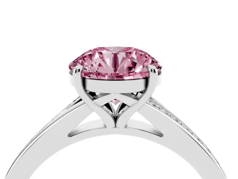 Round Pave Solitaire Engagement Ring Setting for a Fancy Pink Lab-Grown Diamond | Sweeping Shoulders | Platinum