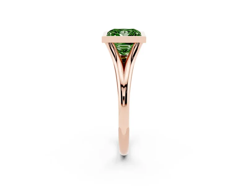 Princess Cut Bezel Engagement Ring Setting for a Fancy Green Lab-Grown Diamond | Rose Gold