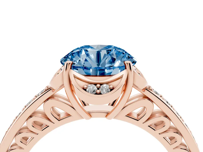 Round Floral Pavé Engagement Ring Setting for a Fancy Blue Lab-Grown Diamond | Rose Gold