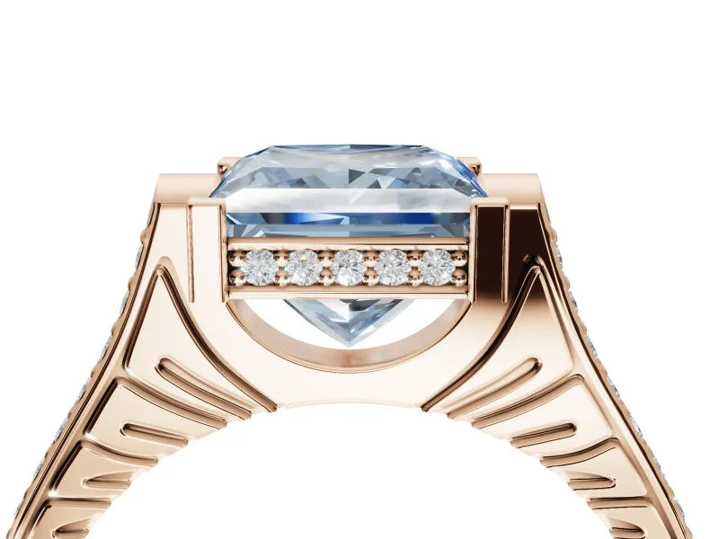 Princess Cut Vintage Cathedral Engagement Ring Setting for a Fancy Blue Lab-Grown Diamond | Carved Band | Rose Gold