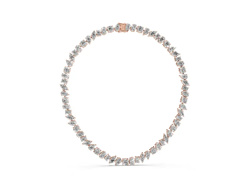 Mixed Shape Lab-Grown Diamond Tennis Necklace | Claw Prong Links | Rose Gold