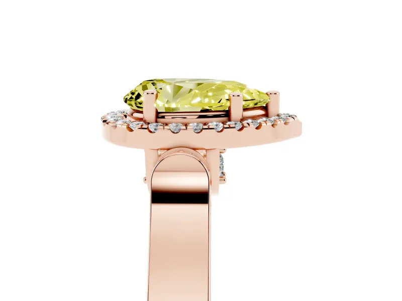 Pear-Shaped Halo Engagement Ring Setting for a Fancy Yellow Lab-Grown Diamond | Pavé Panel Shoulders | Rose Gold
