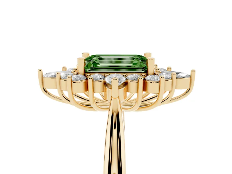 Emerald Cut Engagement Ring Setting for a Fancy Green Lab-Grown Diamond | Yellow Gold - Design NV-24790