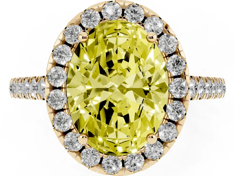 Oval Raised Halo Engagement Ring Setting for a Fancy Yellow Lab-Grown Diamond | Yellow Gold