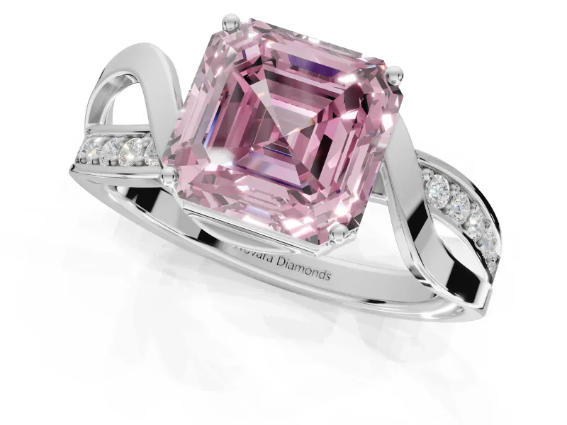 Asscher Cut Bypass Solitaire Engagement Ring Setting for a Fancy Pink Lab-Grown Diamond | Pavé Strands | Sterling Silver