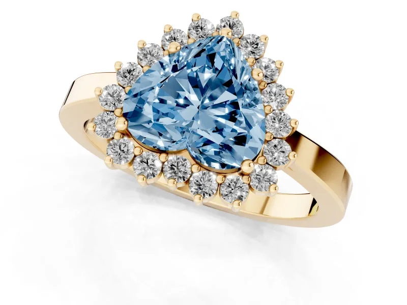 Heart-Shaped Scalloped Halo Engagement Ring Setting for a Fancy Blue Lab-Grown Diamond | Yellow Gold