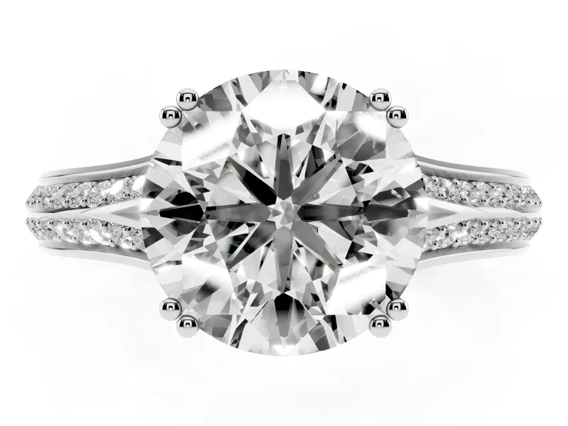 Round Pave Split Shank Engagement Ring Setting | Double Claw Prongs | White Gold