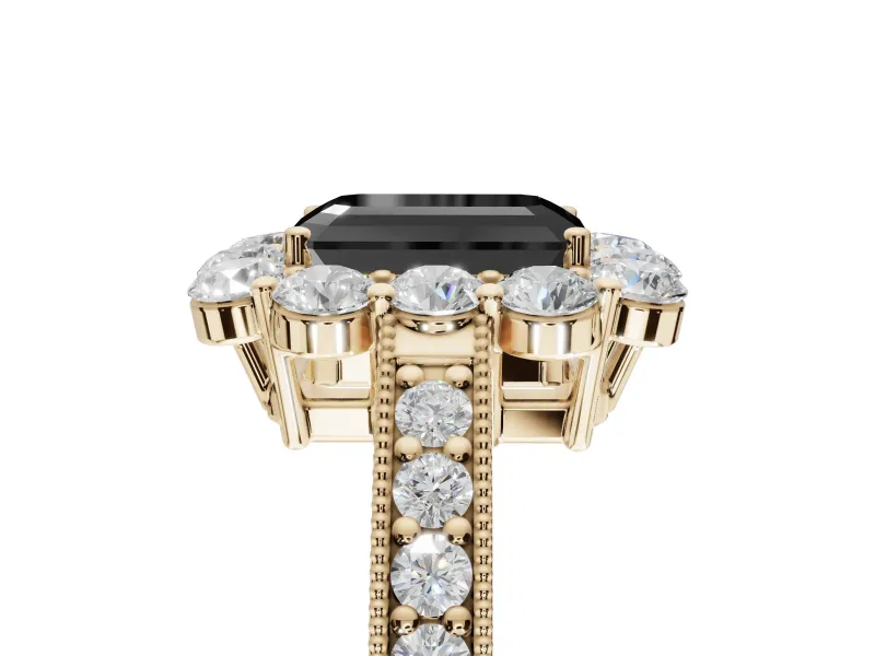Emerald Cut Vintage Halo Engagement Ring Setting for a Black Center | Yellow Gold