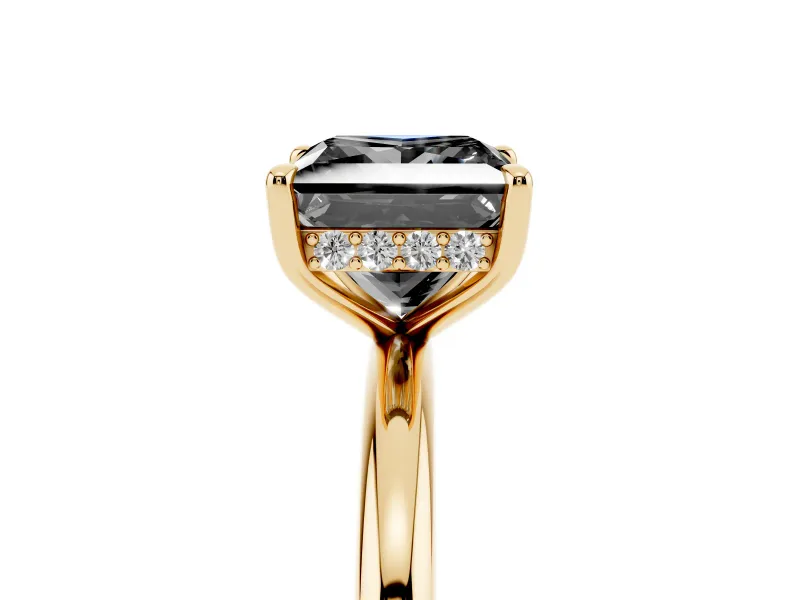 Fancy Black Princess Cut Diamond Solitaire Ring Set in Yellow gold with Thin Band and Prong Setting