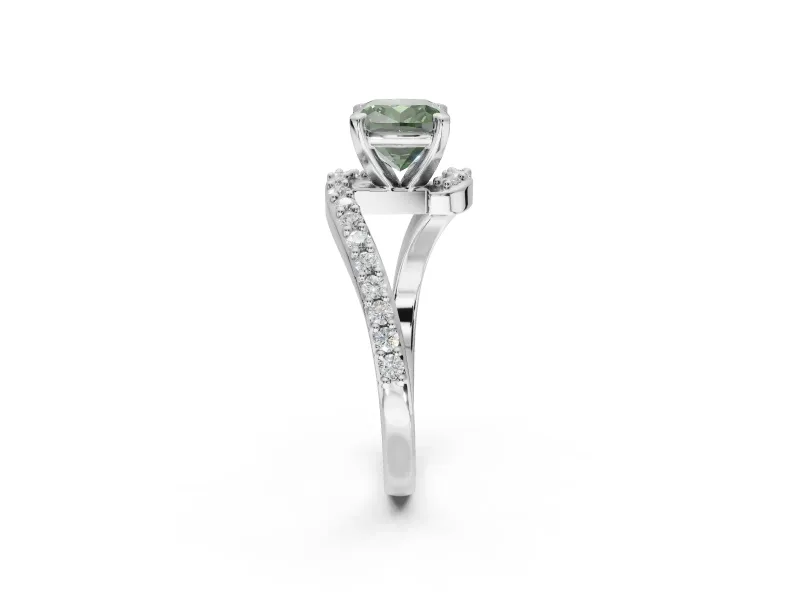 Cushion Cut Bypass Engagement Ring Setting for a Fancy Green Lab-Grown Diamond | Sterling Silver