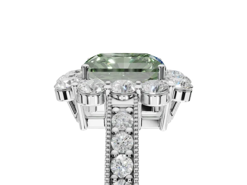 Radiant Cut Halo Engagement Ring Setting for a Fancy Green Lab-Grown Diamond | White Gold - Design NV-24711