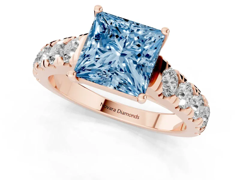Princess Cut Engagement Ring Setting for a Fancy Blue Lab-Grown Diamond | Rose Gold - Design NV-24643