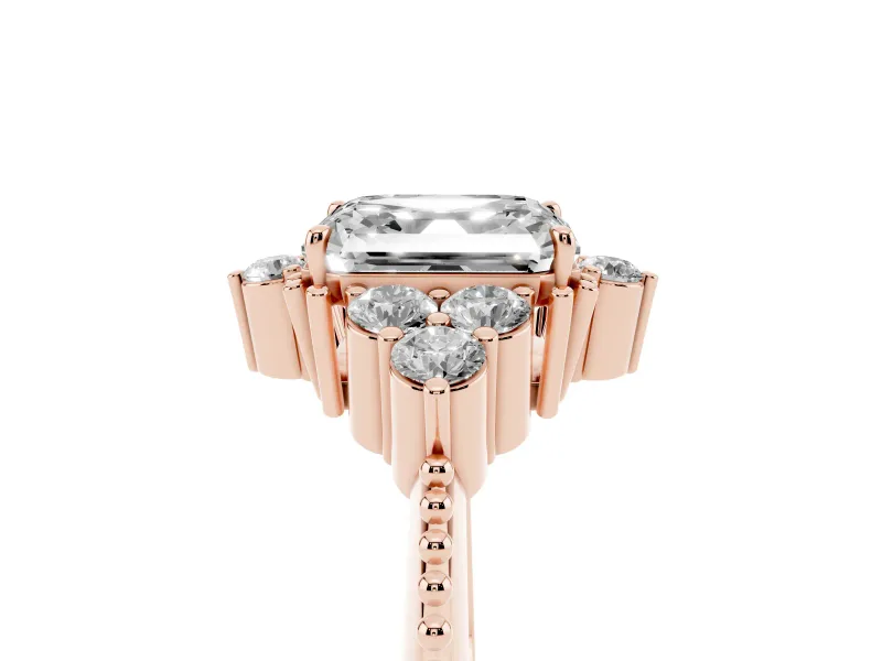 Asscher Cut Vintage Cluster Engagement Ring Setting | Beaded Edges | Rose Gold